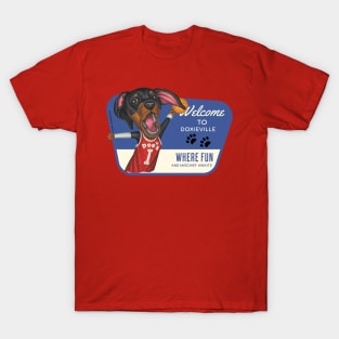 Fun Doxie Dog with Basketball Welcome to Doxieville T-Shirt